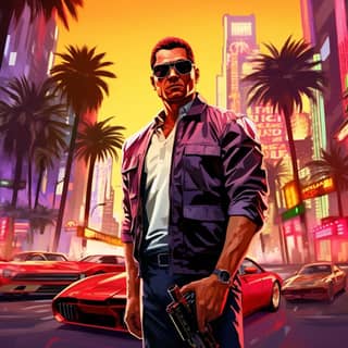 the man in the middle of a city with cars and palm trees