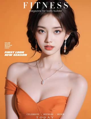 in an orange dress on the cover of fitness magazine