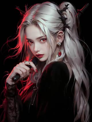 anime girl with long white hair and red eyes