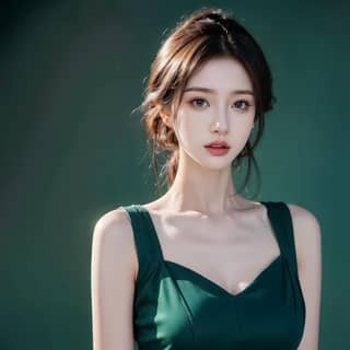 in a green dress