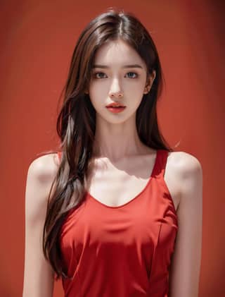 in a red dress