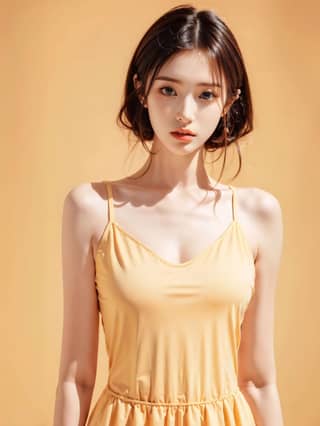 in a yellow dress