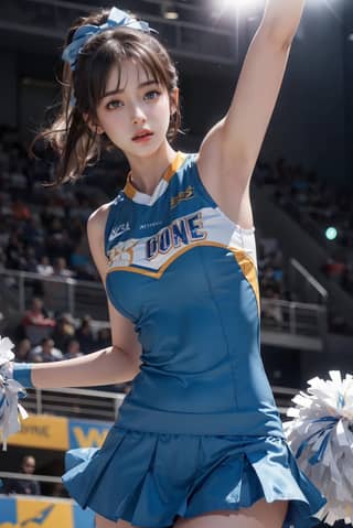 in a cheerleader outfit