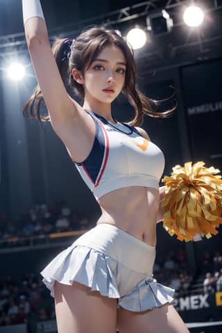 a sexy cheerleader in a cheerleader outfit