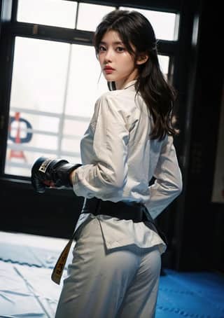 in a white karate outfit