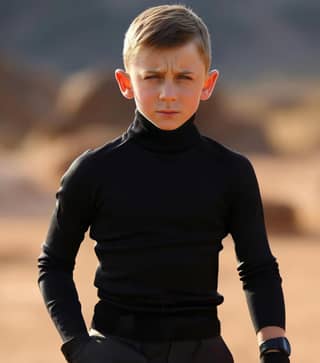 boy in a black turtle neck sweater