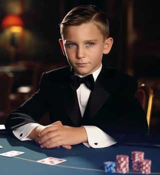 boy in a tuxedo playing poker