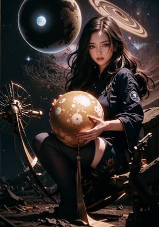 a girl with a big ball in her hand sitting on a chair