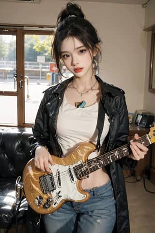 with a guitar in her hand