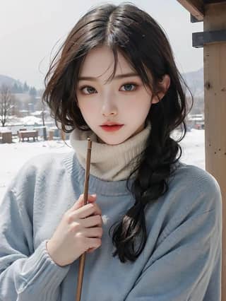 with long hair and a long scarf