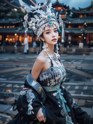 Frau in traditionellem chinesischem Kleid.