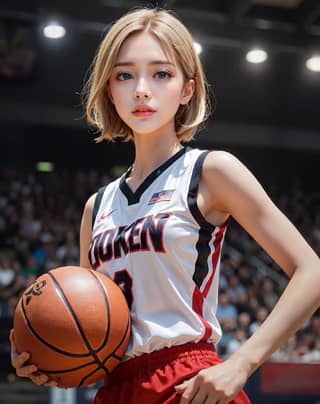 in a basketball uniform holding a basketball