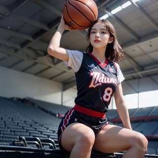 in a basketball uniform sitting on a bench