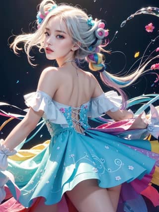 girl in a colorful dress with long hair