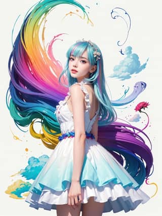 a girl with long hair and colorful hair
