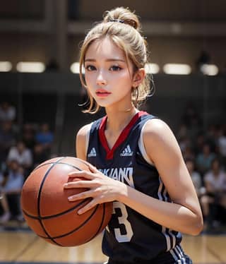 holding a basketball in a gym