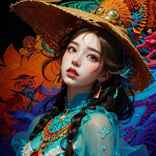 woman in a colorful dress and hat