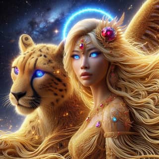 woman with blue eyes and a cheetah