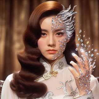 with diamond face paint and a diamond necklace