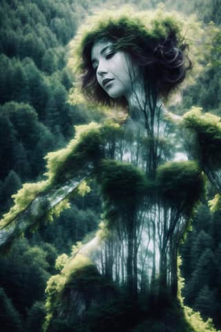 with a tree growing out of her body
