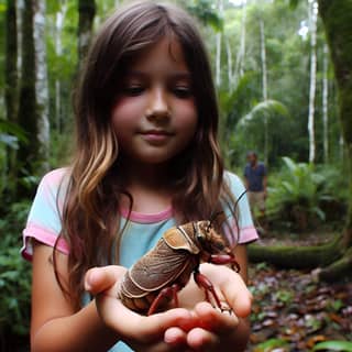 girl holding a bug in her hands