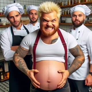 a group of chefs with a pregnant man