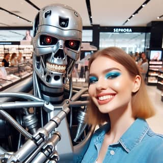 with a robot in front of her