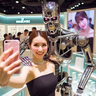 taking a selfie with a robot