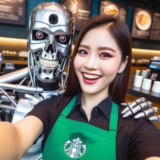 taking a selfie with a robot