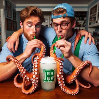 two men with octopus tentacles and a drink