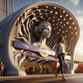 walks past a futuristic looking building