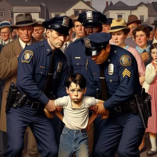 a boy being held by a policeman