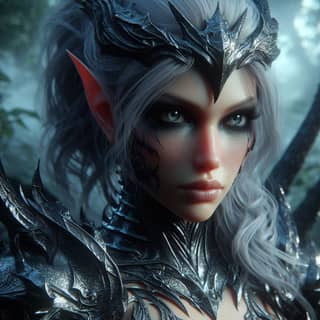 elf woman with white hair and horns