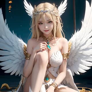 anime angel girl with wings sitting on the ground