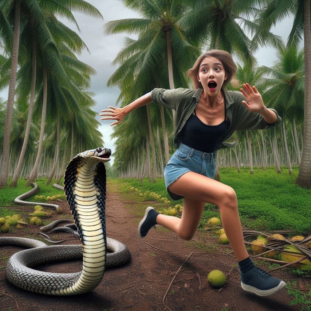 running away from a snake in the jungle