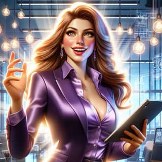 the cover of the game, the woman is holding a tablet