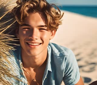 Alguien está sentado en la playa con una sonrisa.