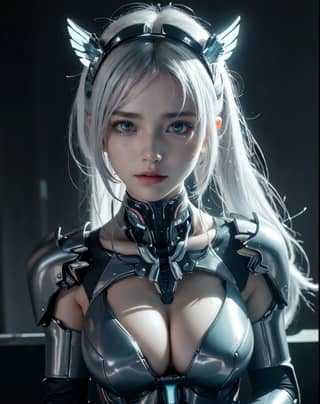 a sexy robot doll with wings and a black outfit