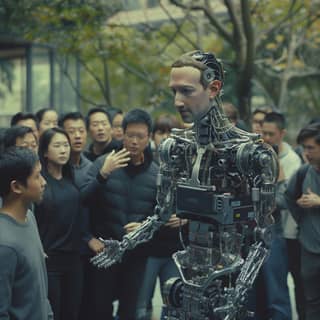 Un grupo de personas se formó alrededor de un robot.