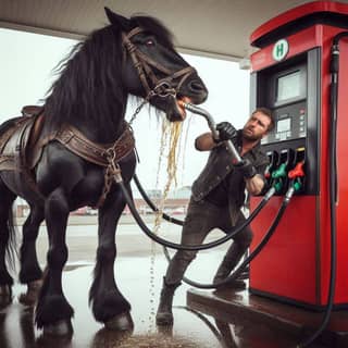 is pumping gas into a horse