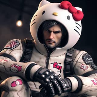 Un personaggio di Hello Kitty che indossa un completo.