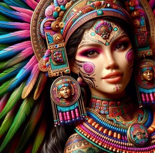 woman with colorful makeup and feathers