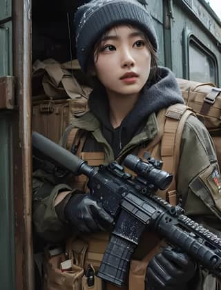 in military gear holding an m16 rifle