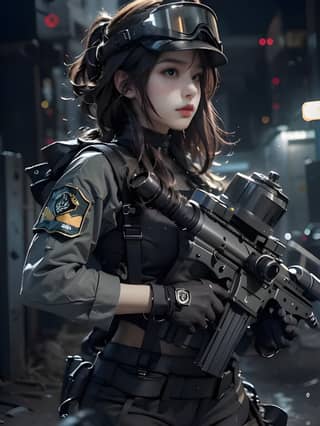 woman in a military uniform holding a gun