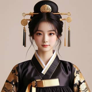 Mengenakan hanbok tradisional.