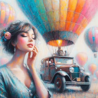 with a car and hot air balloons