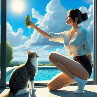 a cat sitting on the floor next to a pool