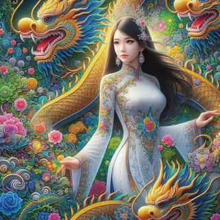 woman in a traditional chinese dress with dragons