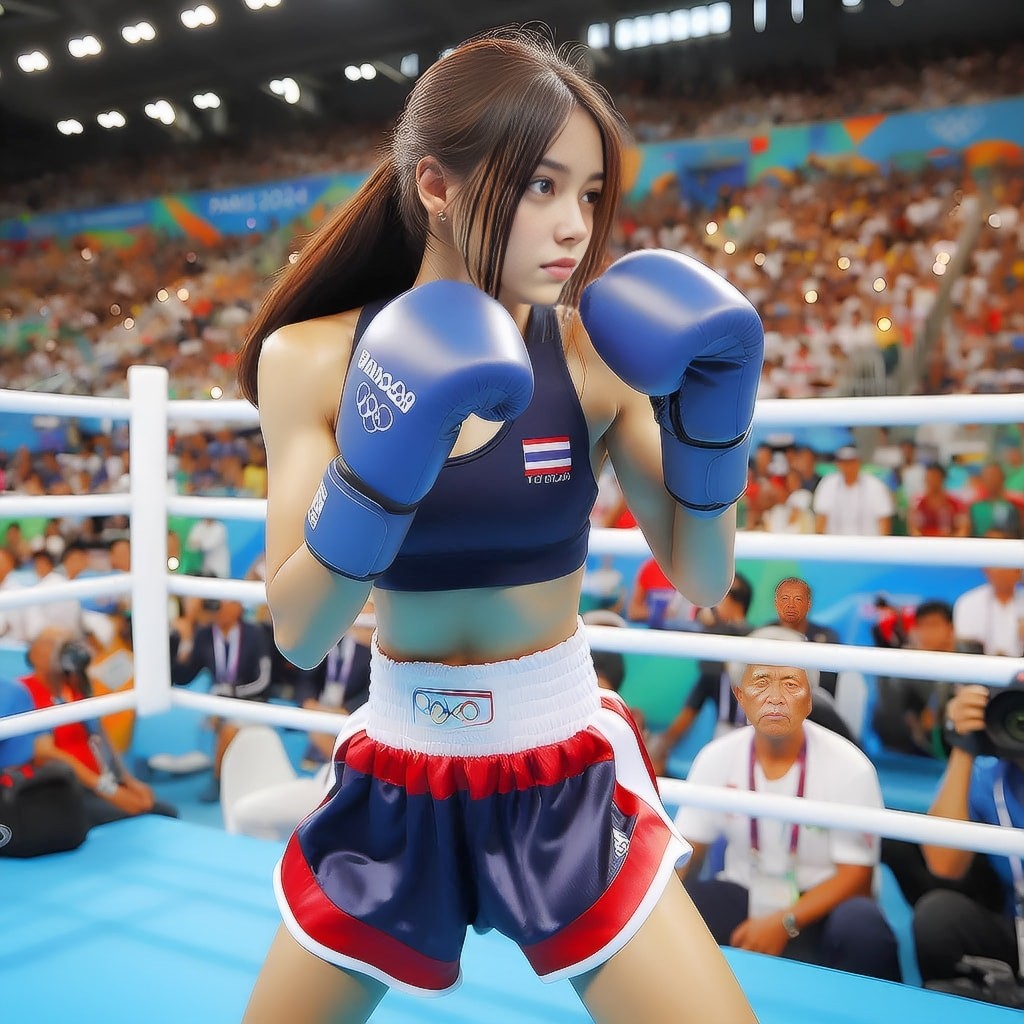 in boxing gear is standing in front of a crowd