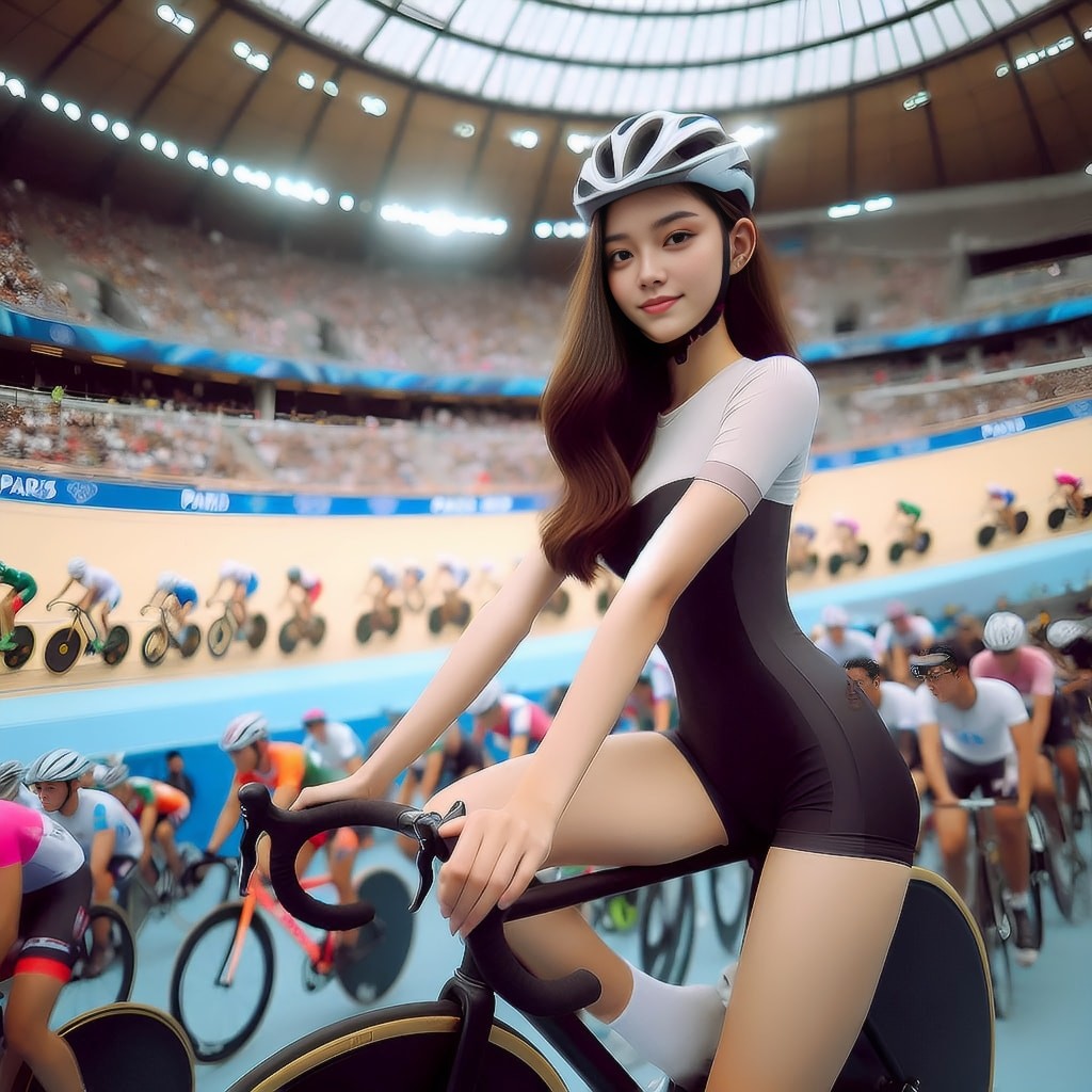 in a cycling outfit riding a bike